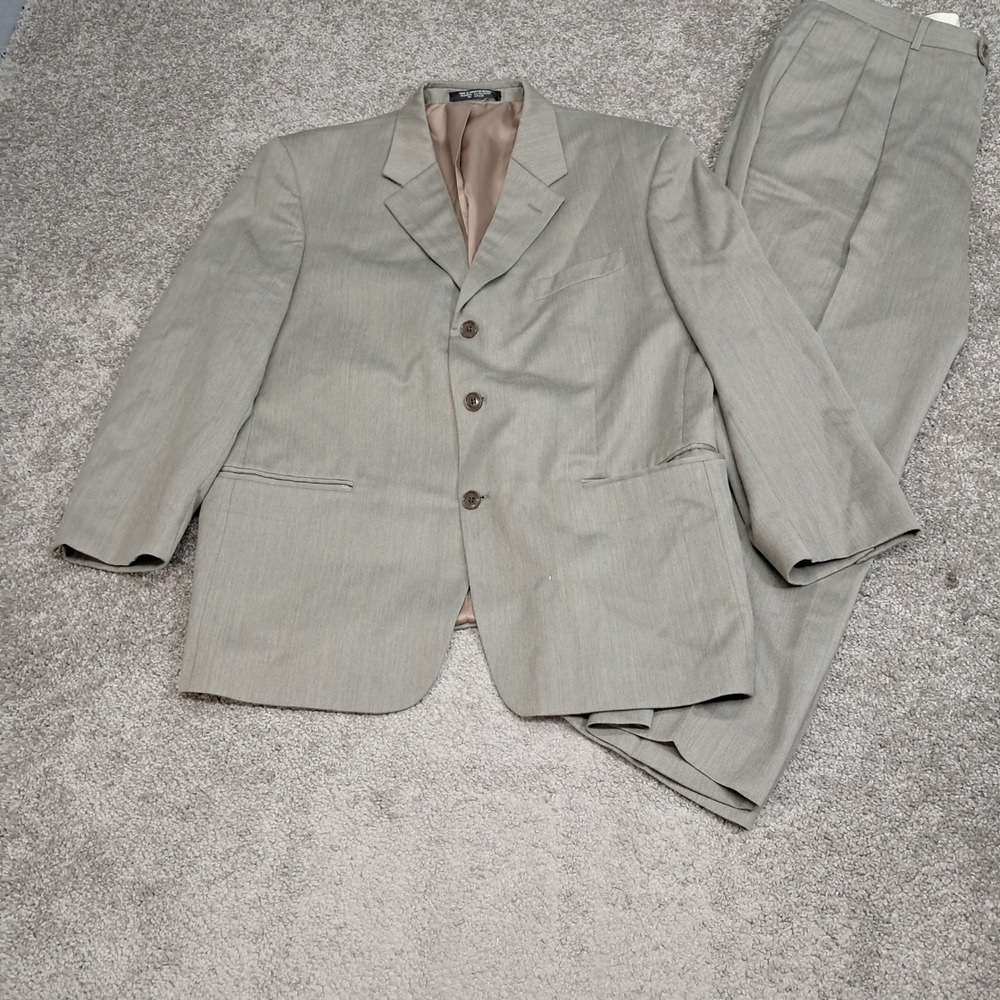 Jones New York Mens Tan Wool Blend 3 Button Blazer Pleated Suit Set 48R 38W